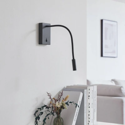 Afbeelding van Lucande LED leeslamp Hetti, zwart, metaal, 14 cm hoog