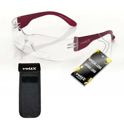 Afbeelding van voltX Grafter&#039; Lichte leesbril voor bifocale veiligheid, CE EN166F gecertificeerd, fietsbril (dioptrie +1.0 +3.00) + UV400 lens veiligheidsleesbril, Transparant met tas