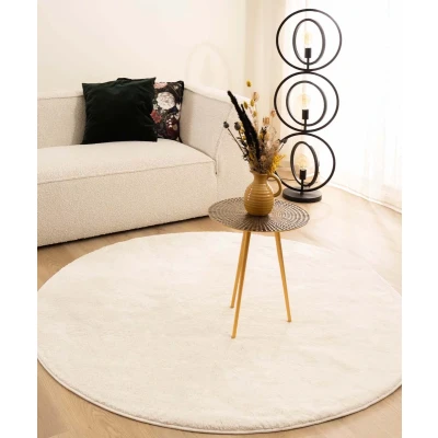 Afbeelding van Velours Tapijt/Vloerkleed Rond Flair Wit 100 Cm