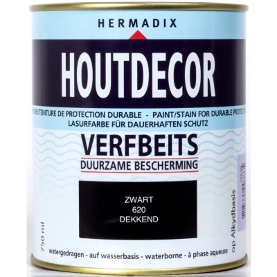 Afbeelding van Hermadix Houtdecor Verfbeits Dekkend 620 Zwart 0,75 liter Tuinbeits