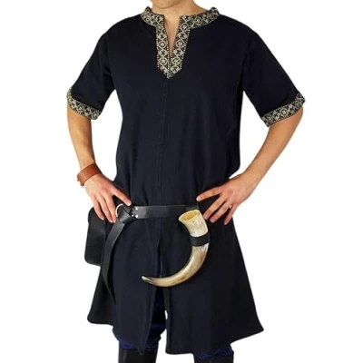 Afbeelding van Viking tuniek, Richard, middeleeuwse kleding, LARP, groen, zwart.