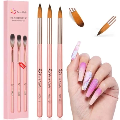 Afbeelding van URAQT 3 stuks Nail Art Design Penseelset, Penseel voor UV Gel en Acryl, Tekening Pen Set Nagelgereedschap, Roségoud