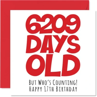 Afbeelding van Stuff4 verjaardagskaart 17 jaar voor jongens en meisjes, hem haar 6209 dagen Grappige zeven verjaardag broer, zus, zoon, dochter, neef, 145 mm x