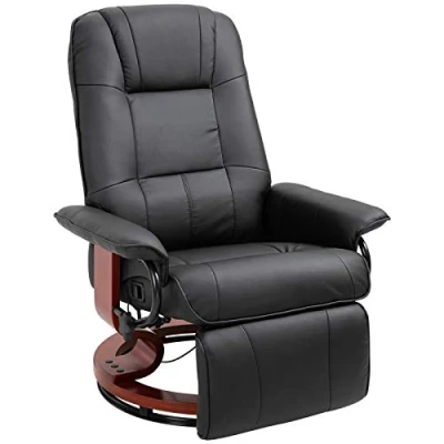 Afbeelding van HOMCOM Relaxstoel, kantelbaar, voetensteun, verstelbaar, 360 graden draaibaar, houten frame, synthetische coating, zwart