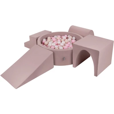 Afbeelding van KiddyMoon Foam speeltuin PPZP OK30D 125 met ballen heide: pastelbeige powderroze parel zwembad 300/ wig L/klim/tunnel/trappenhuis