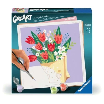 Afbeelding van Ravensburger CreArt Schilderen op nummer 25518 Boeket tulpen vanaf 12 jaar