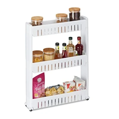 Afbeelding van keuken trolley 3 etages wieltjes badkamer 71 x 12,5 54 cm opbergtrolley wit
