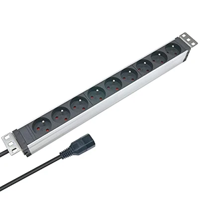Afbeelding van WAYTEX 37320 aluminium hoofdband, 9 stopcontacten, 19 inch, kabel 1,80 m, C14 stekker, draaibare bevestigingen