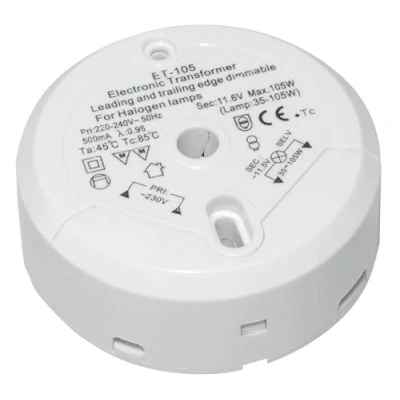 Afbeelding van Ronde halogeen transformator 12 Volt. 35 tot 105 Watt