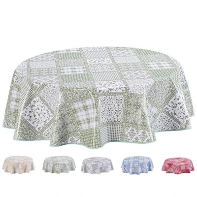 Afbeelding van Home Direct Ronde Tafelzeil PVC Veeg Schoon Tafelkleed Tafel Cover 155cm 61&quot; Salie Groen