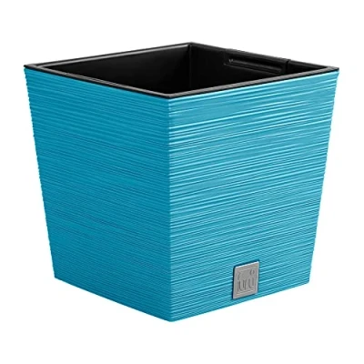 Afbeelding van Prosperplast Plantenpot/bloempot Furu Stripes voor buiten kunststof blauw vierkant D24 x H23.5 cm