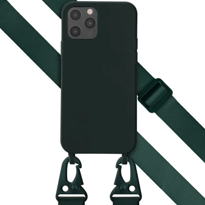 Afbeelding van Selencia hoesje Geschikt voor iPhone 12 Pro / met koord Siliconen afneembaar Donkergroen