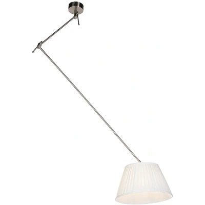 Afbeelding van QAZQA Hanglamp staal met plisse kap crème 35 cm Blitz