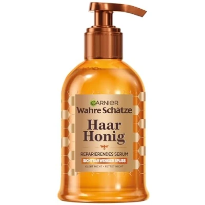 Afbeelding van Garnier Wahre Schätze Haarserum voor broos of haar, herstellend serum met acaciahoning meer glans en zachtheid, hittebescherming tot 230 C, honing