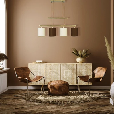 Afbeelding van Hanglamp Tilde, stoffen kappen 4lamps, bruin/beige