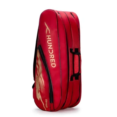 Afbeelding van Hundred Cosmogear Badminton Kit bag (Rood, Maat: Groot) Dubbele Ritssluiting Tas met Voorritszak Materiaal: Polyester Gewatteerde Rugriemen Gemakkelijk Draagbaar Handvat