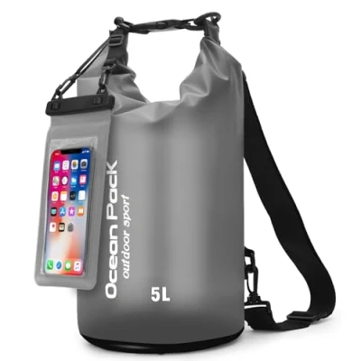 Afbeelding van waterdichte tas met en riemen, rugzak voor outdoor, camping watersport, 5 l, 10 20 licht duurzaam, strand peddeltas, zwart