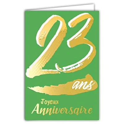 Afbeelding van Afie 69 2423 verjaardagskaart, 23 goud, glanzend, gestructureerd, voor dames en heren, kleurrijke tekst, geschikt leeftijdsgroepen binnen, inclusief envelop, gemaakt in Frankrijk, ColorAges