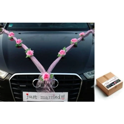 Image de Autoschmuck organza M Décoration de voiture mariage ruban et roses (rose/rose)