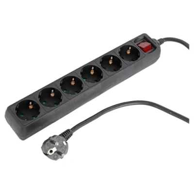 Afbeelding van Grundig Stekkerdoos met Schakelaar 6 Voudig 16A/250V Verlengkabel 1.5M Verdeeldoos max. 3680W Zwart