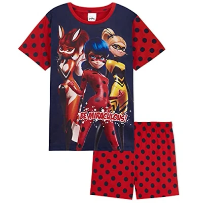 Afbeelding van Miraculous Ladybug Superhero pyjama voor meisjes, katoen, zomer, korte pyjama, Rood