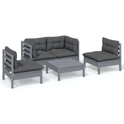 Afbeelding van vidaXL 5 delige Loungeset met kussens massief grenenhout