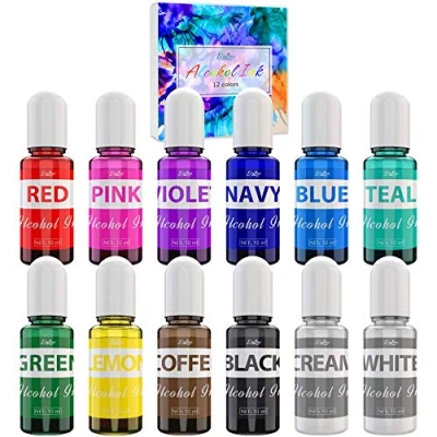Afbeelding van Alcohol Ink Set 12 kleuren x 10 ml alcoholinkt voor schilderen, epoxyhars, kunsthars, productie van petrischaaltjes, concentraat onderzetters, het maken bekers