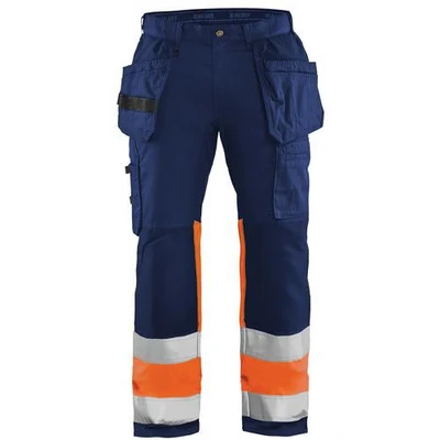 Image de Pantalon artisan haute visibilité stretch marine/orange fluorescent