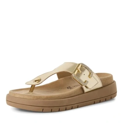 Afbeelding van Marco Tozzi Pantolette Teensandalen, Dames, Maat: 41, Platinum Leer