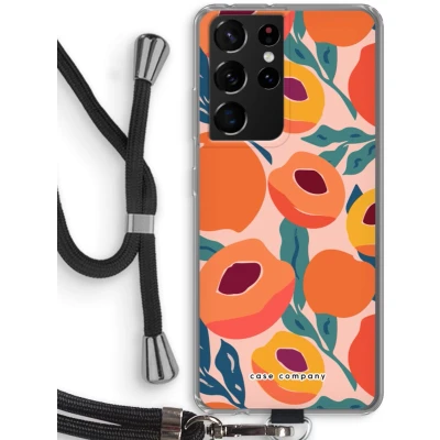Afbeelding van Case Company® hoesje met Koord geschikt voor Samsung Galaxy S21 Ultra Perzik Telefoonhoesje Zwart Bescherming aan alle Kanten en Over de Schermrand