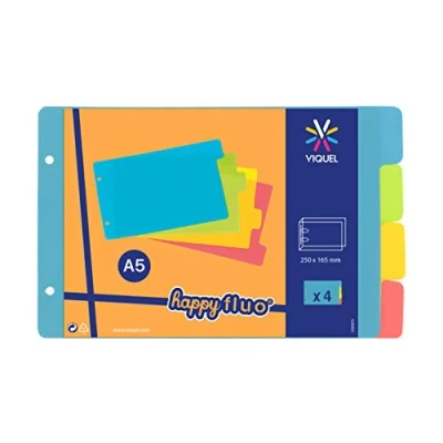 Afbeelding van Viquel Register voor mappen met indexkaarten, 12,5 x 20 cm, van kunststof, neonkleuren