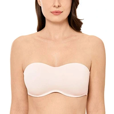 Afbeelding van DELIMIRA Omhullende minimaliserende bandeaubeha voor dames, grote maat, Roze Wit