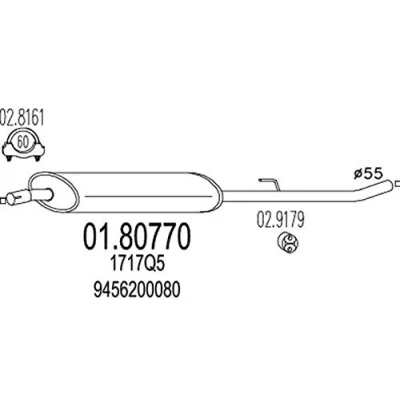 Afbeelding van MTS 01.80770 Middendemper 1680 PEUGEOT: Expert I, FIAT: Scudo I Van