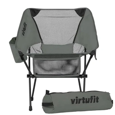Afbeelding van VirtuFit Camping Stoel Compact Strandstoel Inclusief Draagtas Geschikt voor Festivals, Campings &amp; Stranden armsteunen Eenvoudig Meenemen en Opzetten Grijs