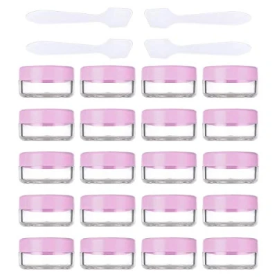 Afbeelding van 20 stuks lege cosmetische potjes van kunststof, transparant, voor reizen, make up, crème, doe het zelf, containers met mini spatel (10 g/10 ml), Roze