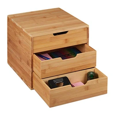 Afbeelding van Relaxdays bureau organizer bamboe 3 lades kantoorartikelen 26 x 30 31,5 cm