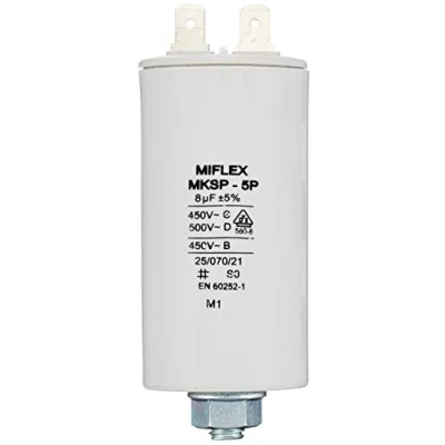 Afbeelding van Aanloopcondensator motorcondensator 8μF 450V 35x65mm stekker M8; Miflex ; 8uF