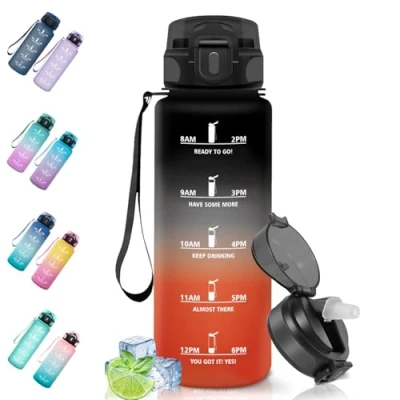 Afbeelding van Motswedi Sportfles, 1,5 l, lekvrij, rietje, BPA vrij, drinkfles met herbruikbaar, drinkfles, gemakkelijk te dragen, waterfles voor fietsen, kamperen, fitness, yoga, zwart/rood
