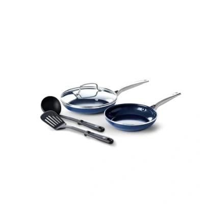 Afbeelding van Blue Diamond kookpannen set 4 delig met deksel blauw anti aanbak PFAS vrij