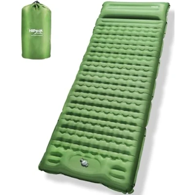 Afbeelding van Isomat, campingmatras, opblaasbare isomat met kussen, ultralichte draagbare isolatiemat, outdoor voetpomp, luchtmatras, camping voor reizen, tent, strand