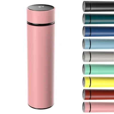 Afbeelding van Homealexa 500 ml reiskoffiemokken, roze waterfles, 304 roestvrij staal vacuüm geïsoleerde beker, touchscreen temperatuurmeter, slimme beker voor warmte en