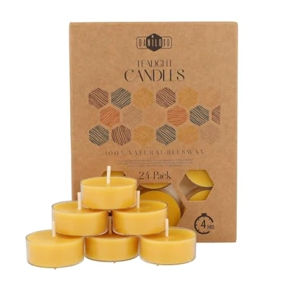 Afbeelding van Bougie Cire d’Abeille Kit avec Mèche 100% Coton 4 h de Combustion Lot Bougies Votives (24) Plastique Recyclé Chauffe Plat à la Pure par Danilovo