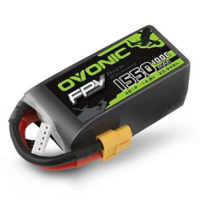 Afbeelding van OVONIC Lipo 4S batterij 1550 mAh 100 C 14,8 V met XT60 stekker voor RC FPV quadcopter vliegtuig knutselen (1 stuk)
