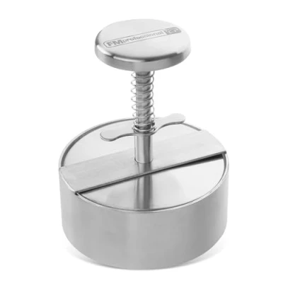 Afbeelding van FM Professional 22205 hamburgerpers, keukengerei, vleespers, roestvrij staal, zilverkleurig, 14 cm x 11