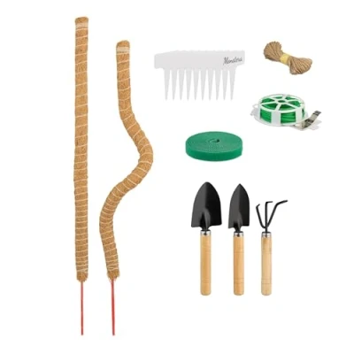 Afbeelding van Relaxdays mosstokken 65 cm set van 2 met accessoires monstera