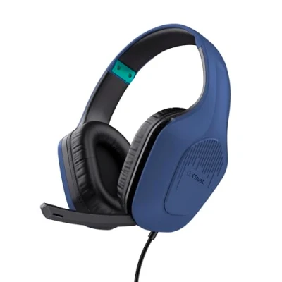 Afbeelding van Trust gaming GXT 418B Rayne hoofdtelefoon, licht, voor pc, Xbox PS4, PS5, Switch, mobiel, 50 mm drivers, 3,5 jack audio, 2 m kabel, bekabelde over ear headset met microfoon, blauw