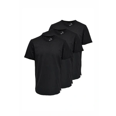 Afbeelding van Only &amp; Sons 3ER PACK Tshirt basic, Heren, Maat: Small, Schwarz