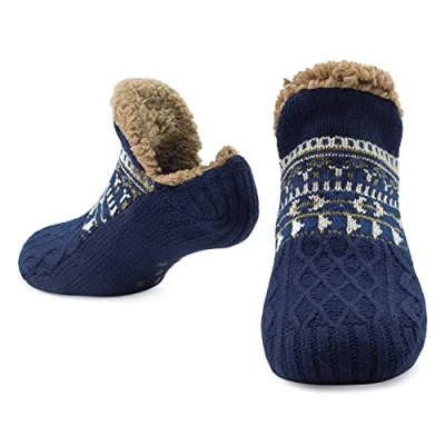 Afbeelding van CityComfort donzige huissokken, voor dames en heren, warm, gebreide sokken, van wol, sherpa, zachte pantoffels, Marinier
