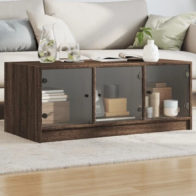 Afbeelding van Salontafel met glazen deuren 102x50x42 cm bruineikenkleurig