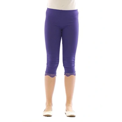 Afbeelding van YESET Meisjes kinderlegging Capri 3/4 kort met kant katoen, Paars.